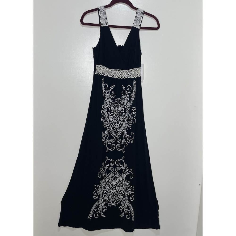 RXB Maxi Dress Sz Small- Black W White Stitching 100% Cotton Boho NWT Repaired